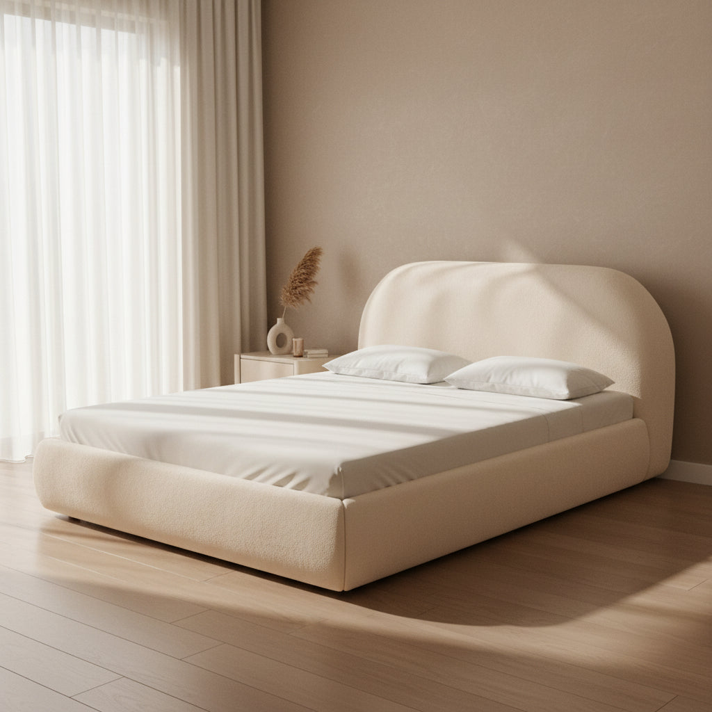 Bara Cream Textured Velvet King Bed Beds| TOV