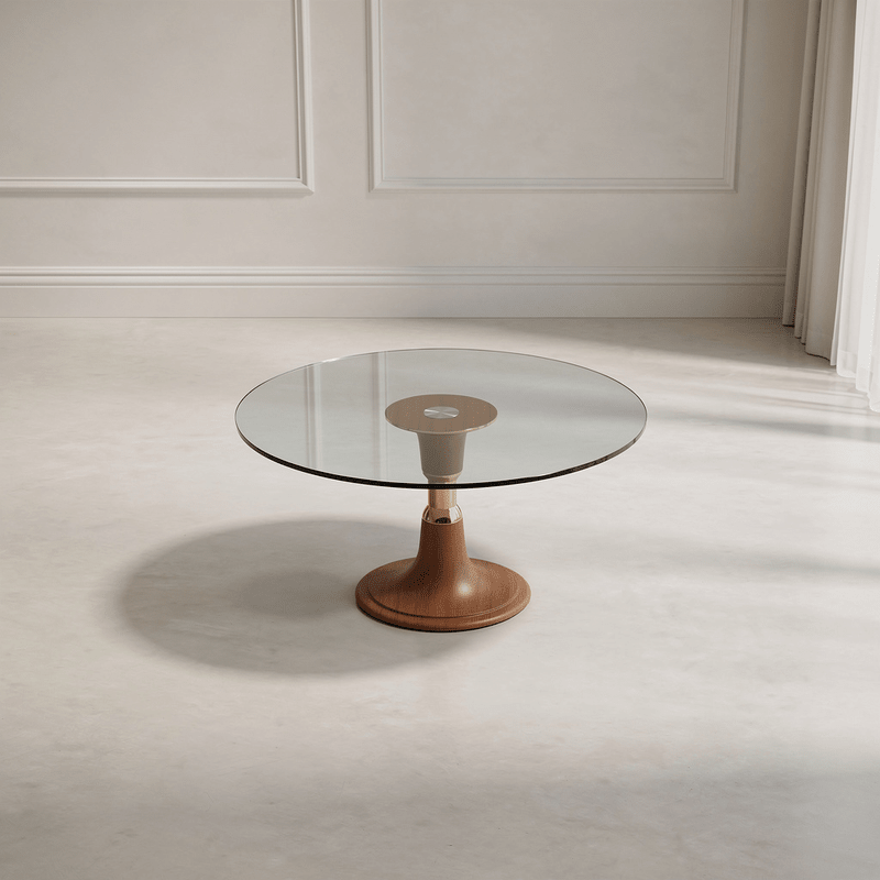 Barista Round Glass and Wood Coffee Table Set 1+6 – Classic Brown Coffee Table Set| Otath