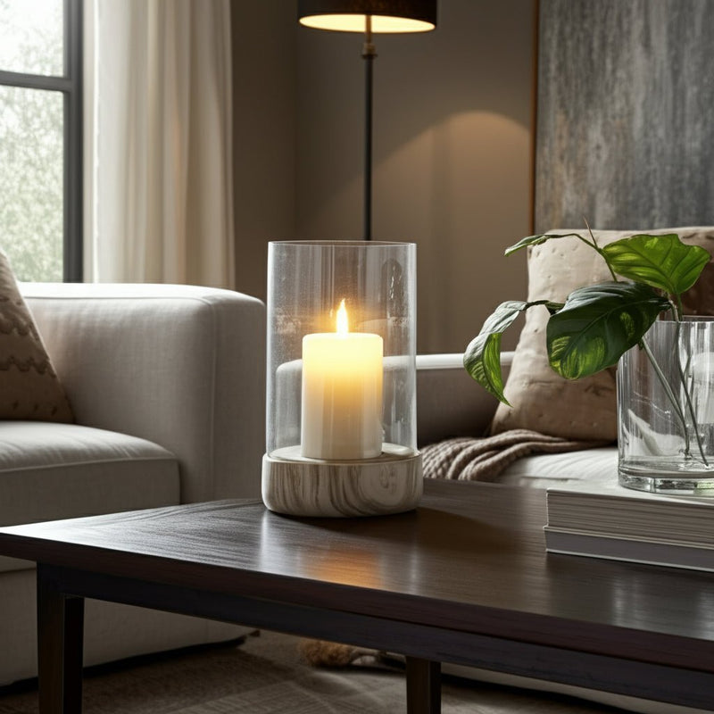 Bashan Small Marble Candle Hurricane - Al Rugaib Furniture