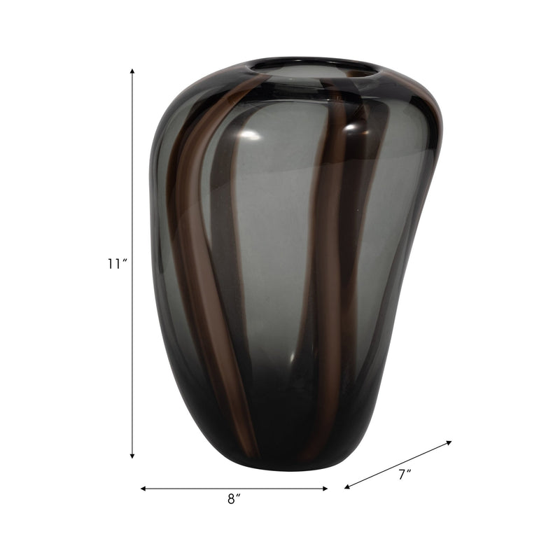 Bayle Small Brown Striped Glass Vase - Al Rugaib Furniture