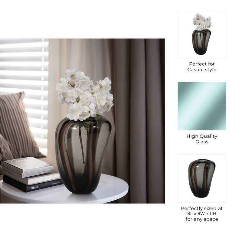 Bayle Small Brown Striped Glass Vase - Al Rugaib Furniture
