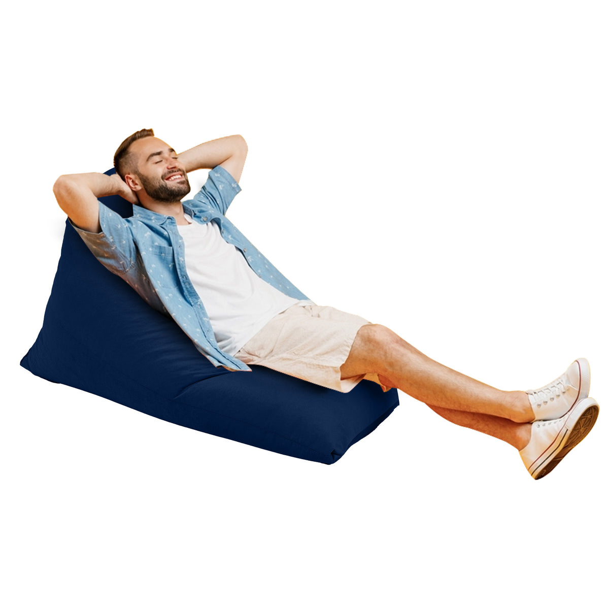 Ilkay Velvet Bean Bag Chair Dark Blue Small