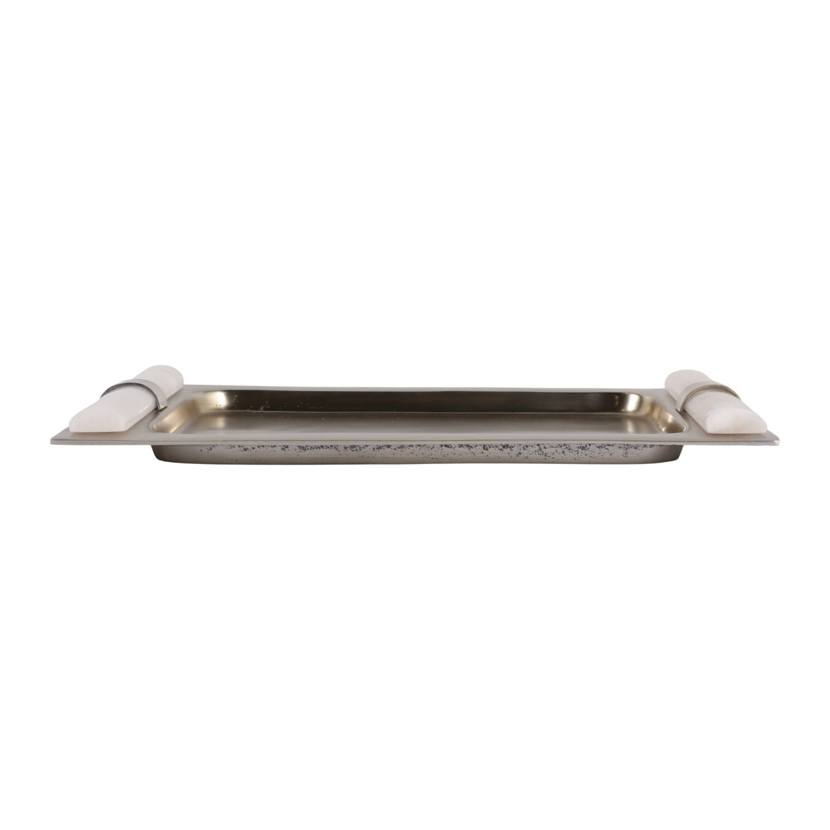 16X9" ASCEND ALABASTER AND METAL TRAY, SIL