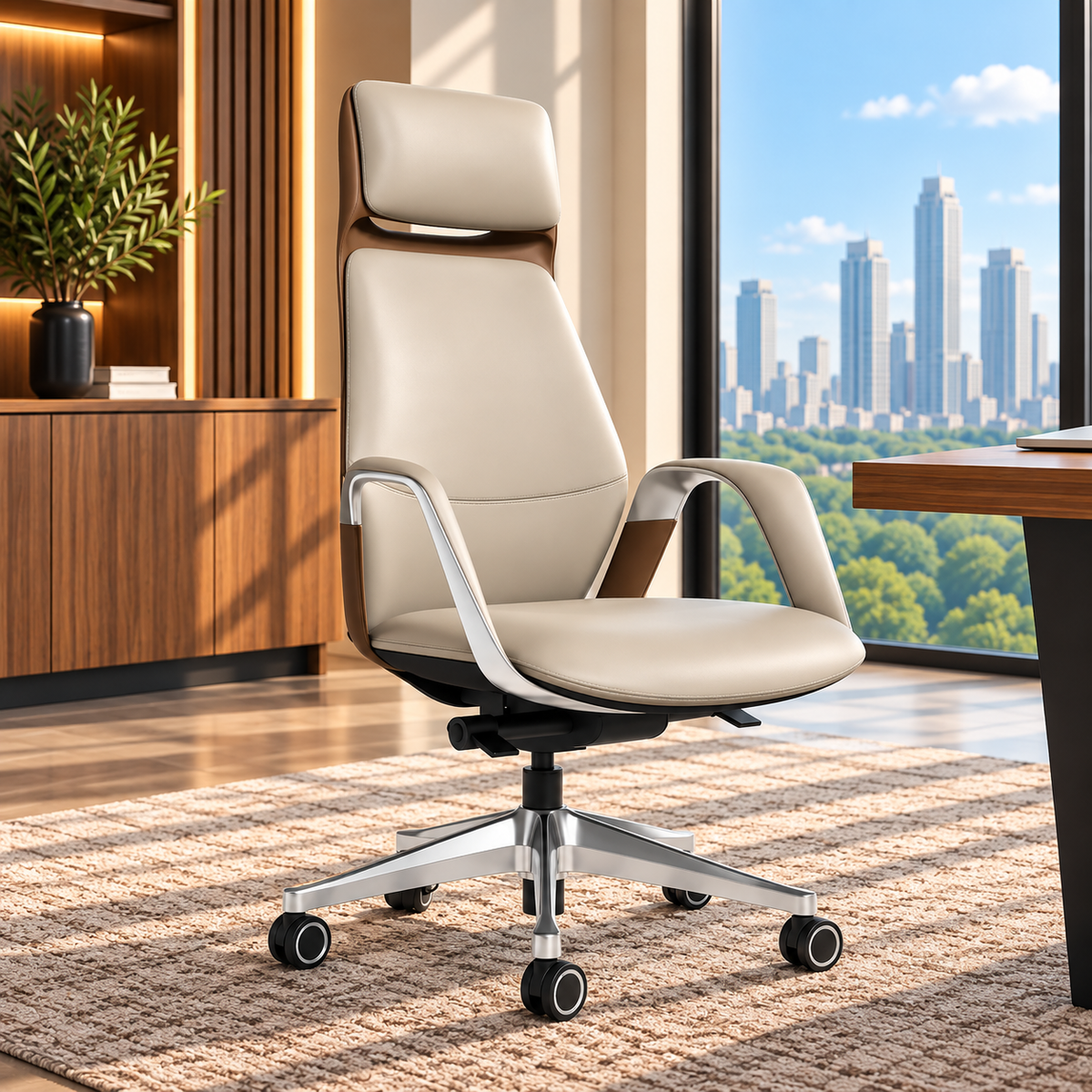 High back chair Cream Brown