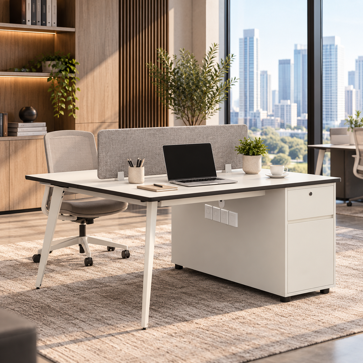 White 2-Seater Workstation