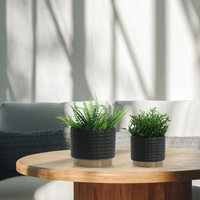 S/2 MAZE METALLIC PLANTERS  6/8, BLACK