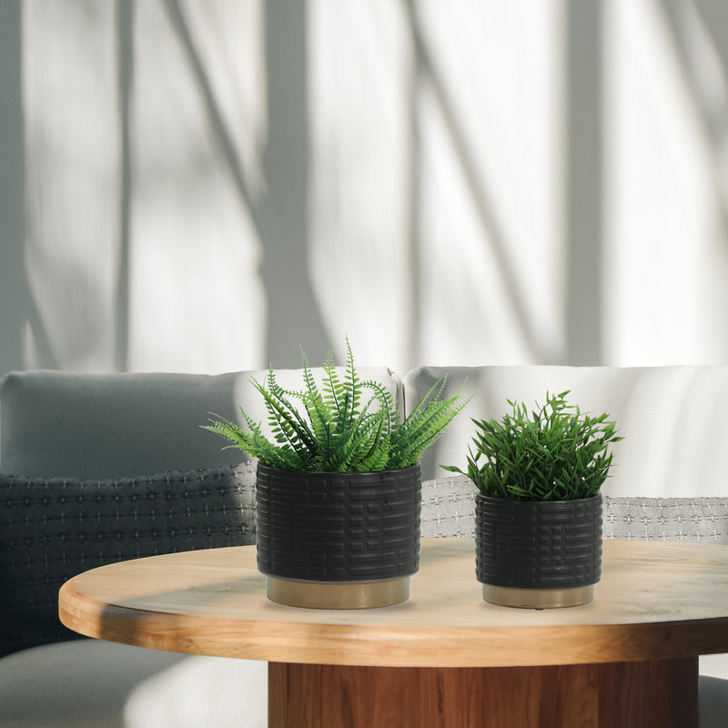 S/2 MAZE METALLIC PLANTERS  6/8, BLACK