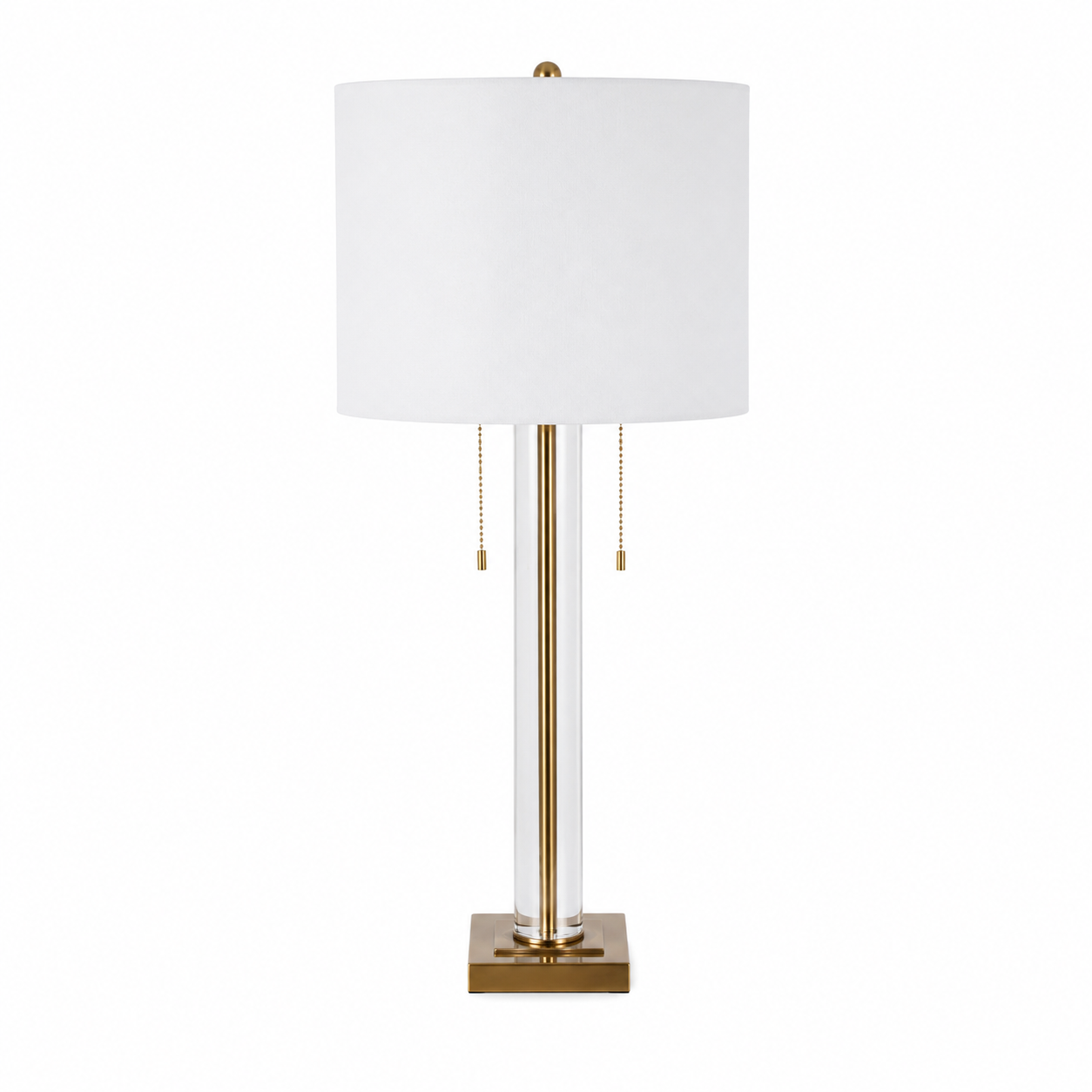 Enlight Pull Chain Table Lamp  29.5''Ht.,Metal & Glass  Antique Brass & Clear Glass Finish  15 x 15 x 10 Drum White Linen Shade