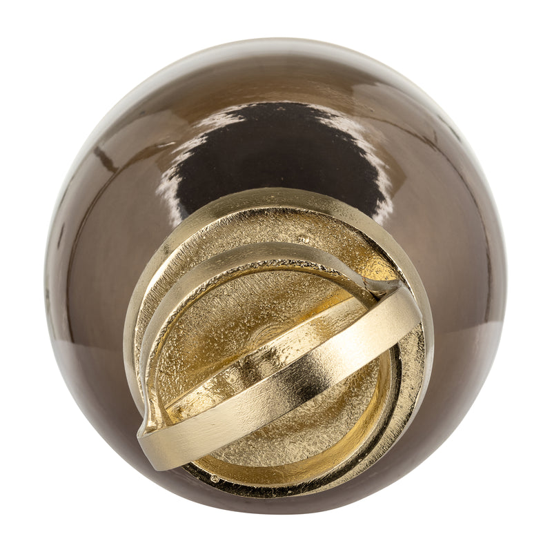 GLASS,22,BOTTLE W/SPHERE LID,WHITE/GOLD