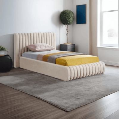 Bed – Beige Linen Upholstered - f - Al Rugaib Furniture