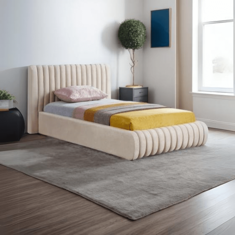 Bed – Beige Linen Upholstered - f - Al Rugaib Furniture