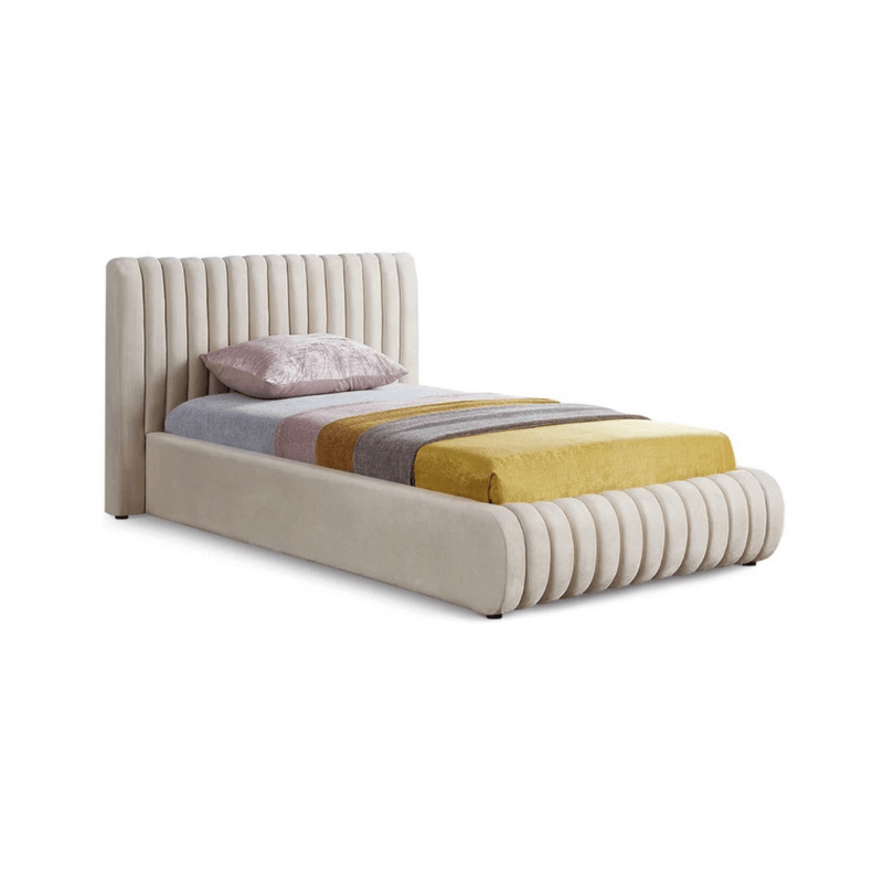 Bed – Beige Linen Upholstered - f - Al Rugaib Furniture