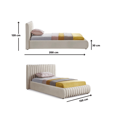 Bed – Beige Linen Upholstered - f - Al Rugaib Furniture