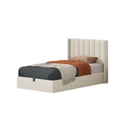 Bed –Beige Velvet Upholstered - k - Al Rugaib Furniture