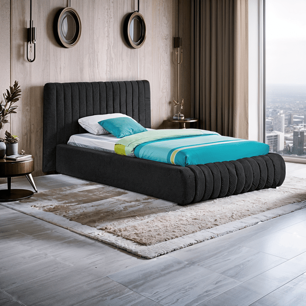 Bed – Black Velvet Upholstered - r - Al Rugaib Furniture