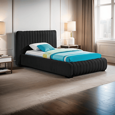 Bed – Black Velvet Upholstered - r - Al Rugaib Furniture
