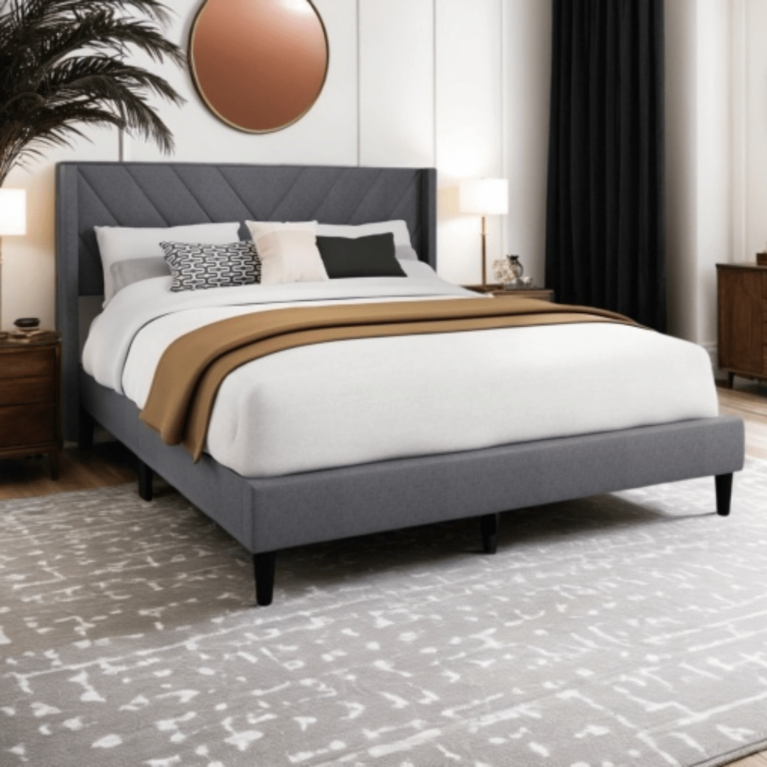 Bed – Grey Linen Upholstered Beds| Otath