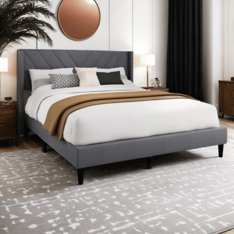 Bed – Grey Linen Upholstered - Al Rugaib Furniture