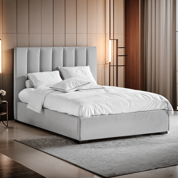 Bed – Grey Velvet Upholstered-h | Otath