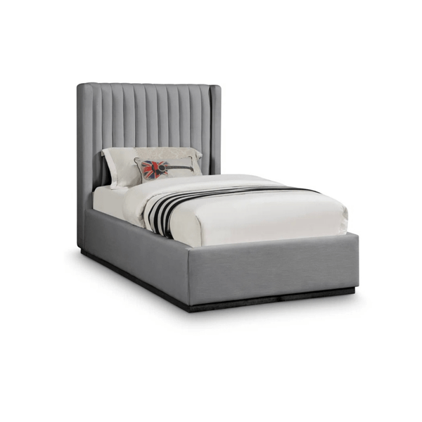 Bed –Grey Velvet Upholstered – High Headboard-w Beds| Otath