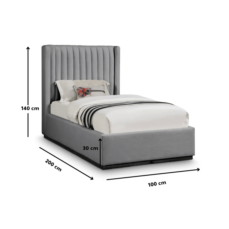 Bed –Grey Velvet Upholstered – High Headboard-w Beds| Otath