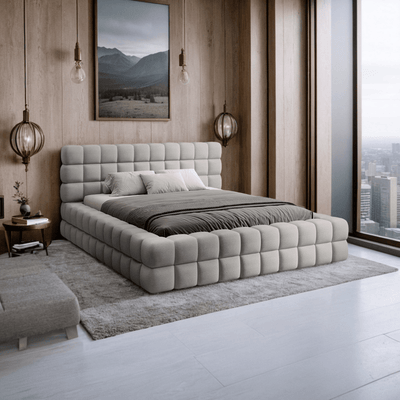 Bed – Grey Velvet Upholstered - l - Al Rugaib Furniture