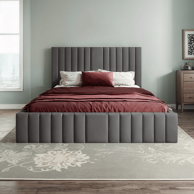Bed – Grey Velvet Upholstered - t - Al Rugaib Furniture