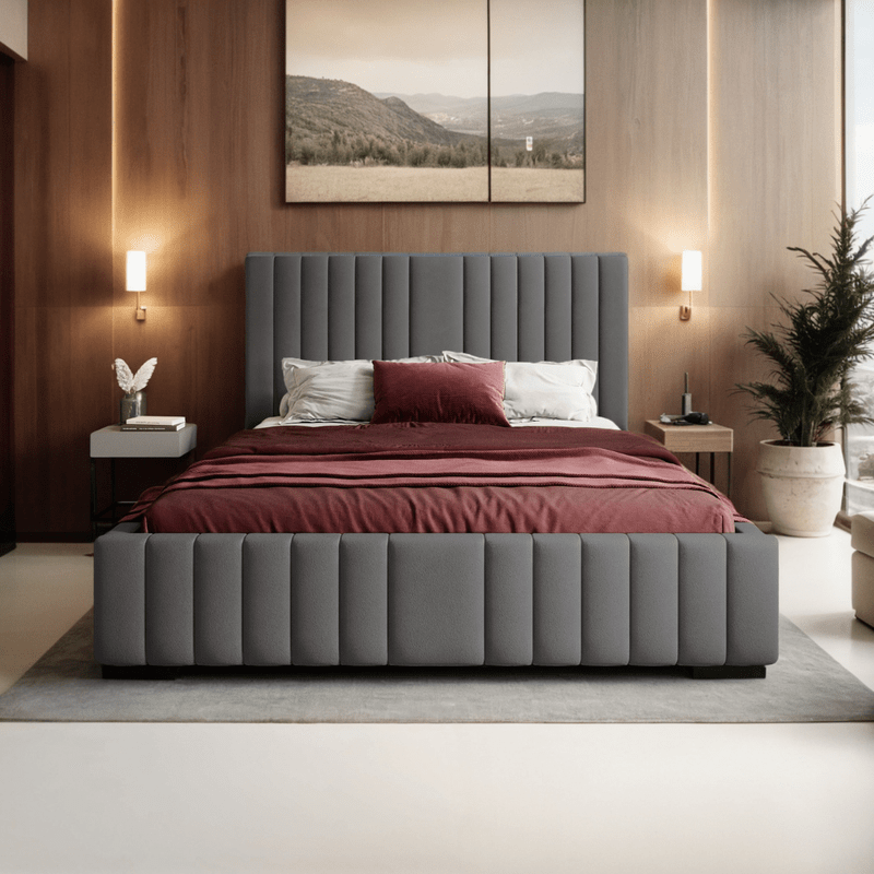 Bed – Grey Velvet Upholstered - t - Al Rugaib Furniture