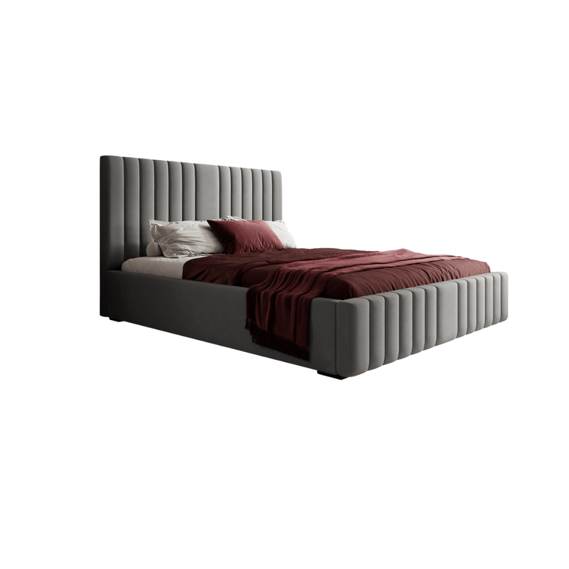 Bed – Grey Velvet Upholstered - t - Al Rugaib Furniture