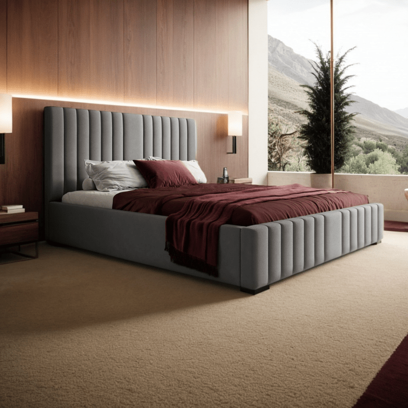 Bed – Grey Velvet Upholstered - t - Al Rugaib Furniture