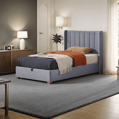 Bed – Grey Velvet Upholstered - v - Al Rugaib Furniture