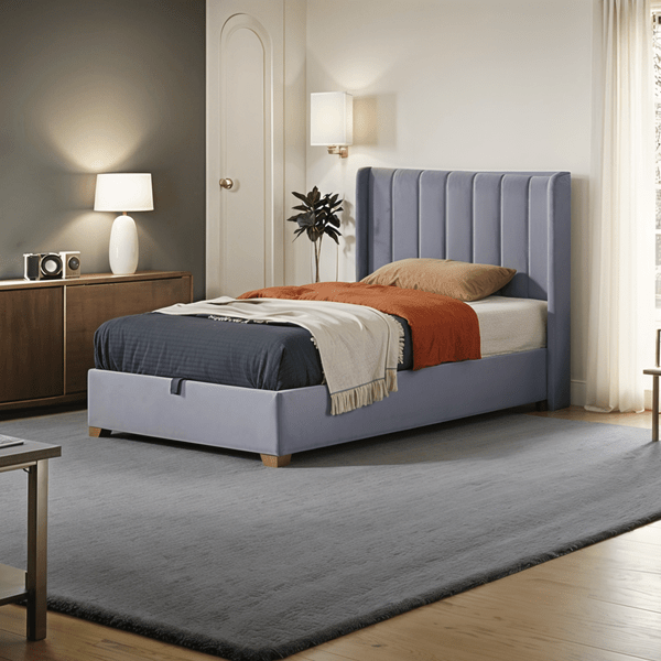 Bed – Grey Velvet Upholstered - v - Al Rugaib Furniture