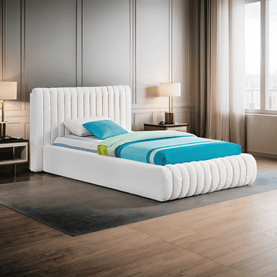 Bed – Off White Bouclé Upholstered - a - Al Rugaib Furniture
