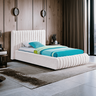Bed – Off White Bouclé Upholstered - a - Al Rugaib Furniture