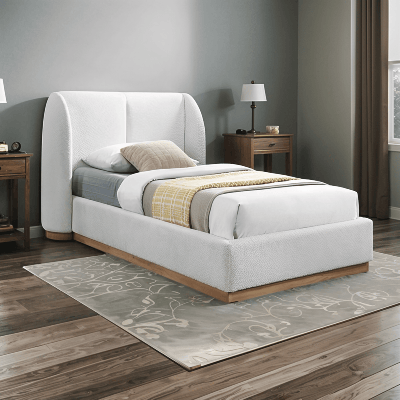 Bed – Off White Bouclé Upholstered - c - Al Rugaib Furniture