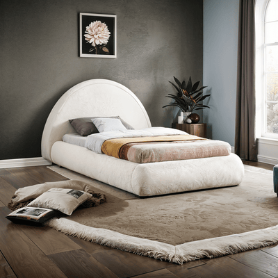 Bed – Off White Bouclé Upholstered - q - Al Rugaib Furniture