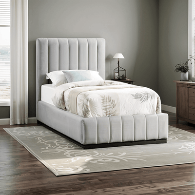 Bed – Off WhiteVelvet Upholstered - s - Al Rugaib Furniture