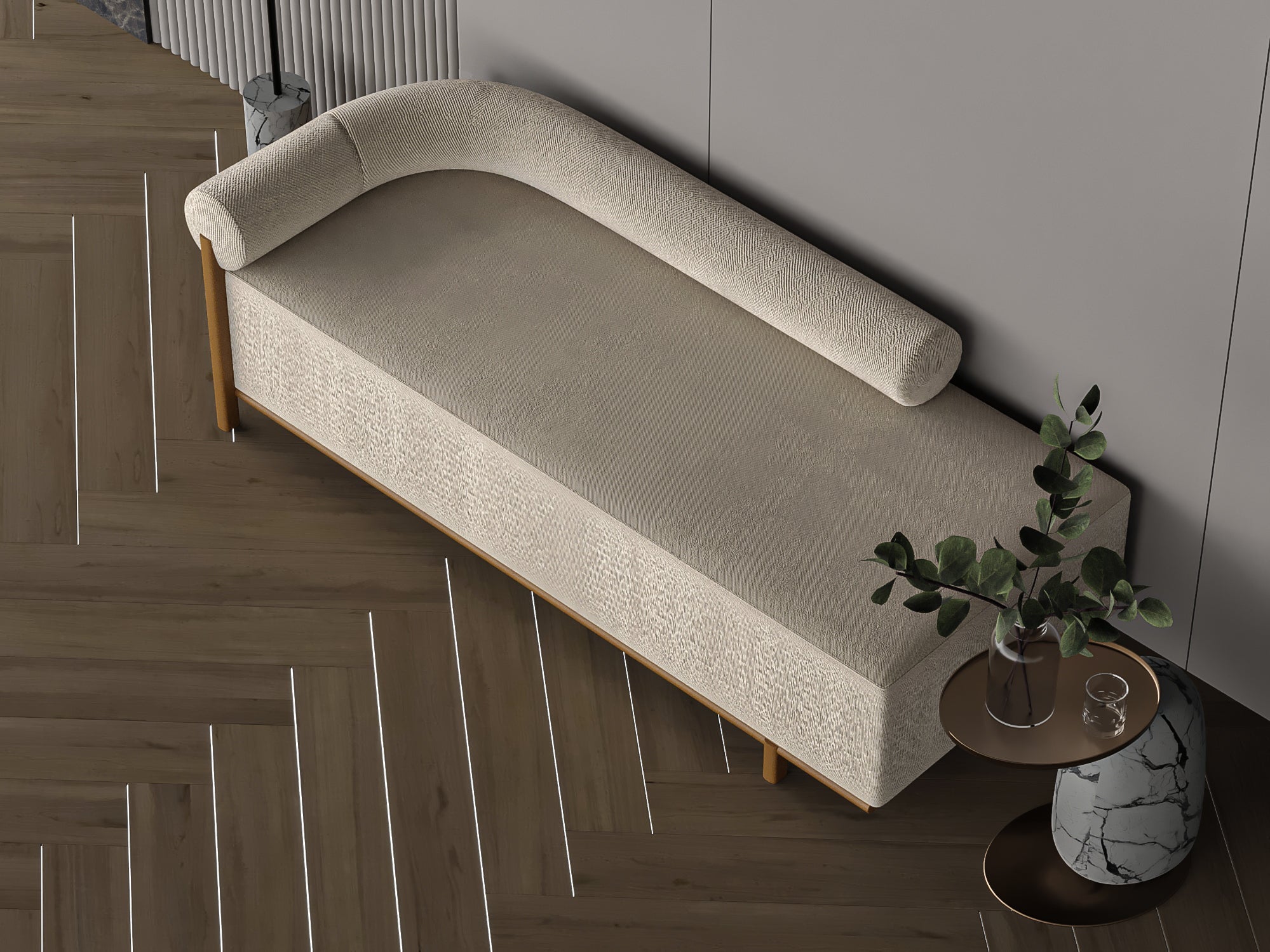 Beige Chanel fabric sofa 215x85x43 cm. Sofas & Loveseats| Oak