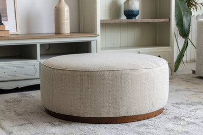 Beige Linen Ottoman W91xH36cm - Al Rugaib Furniture