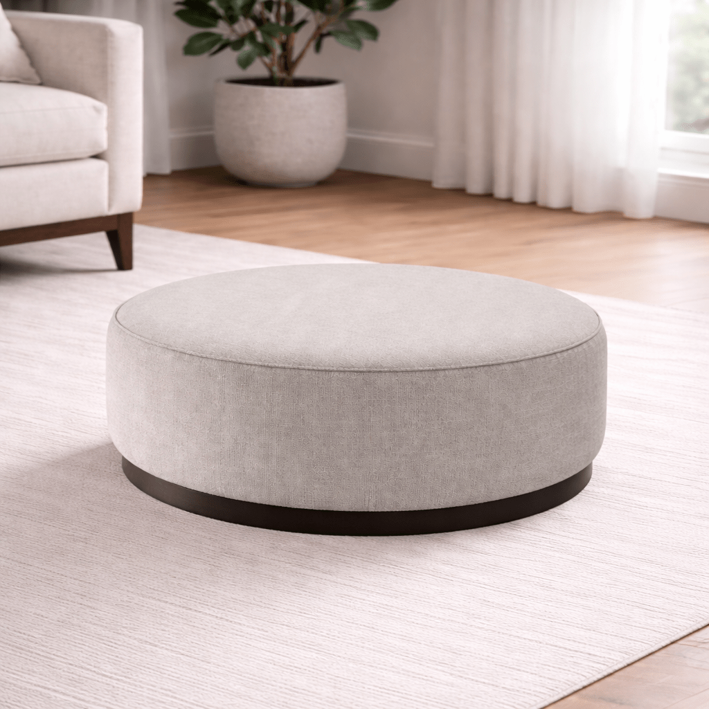 Beige Linen Ottoman W91xH36cm - Beige