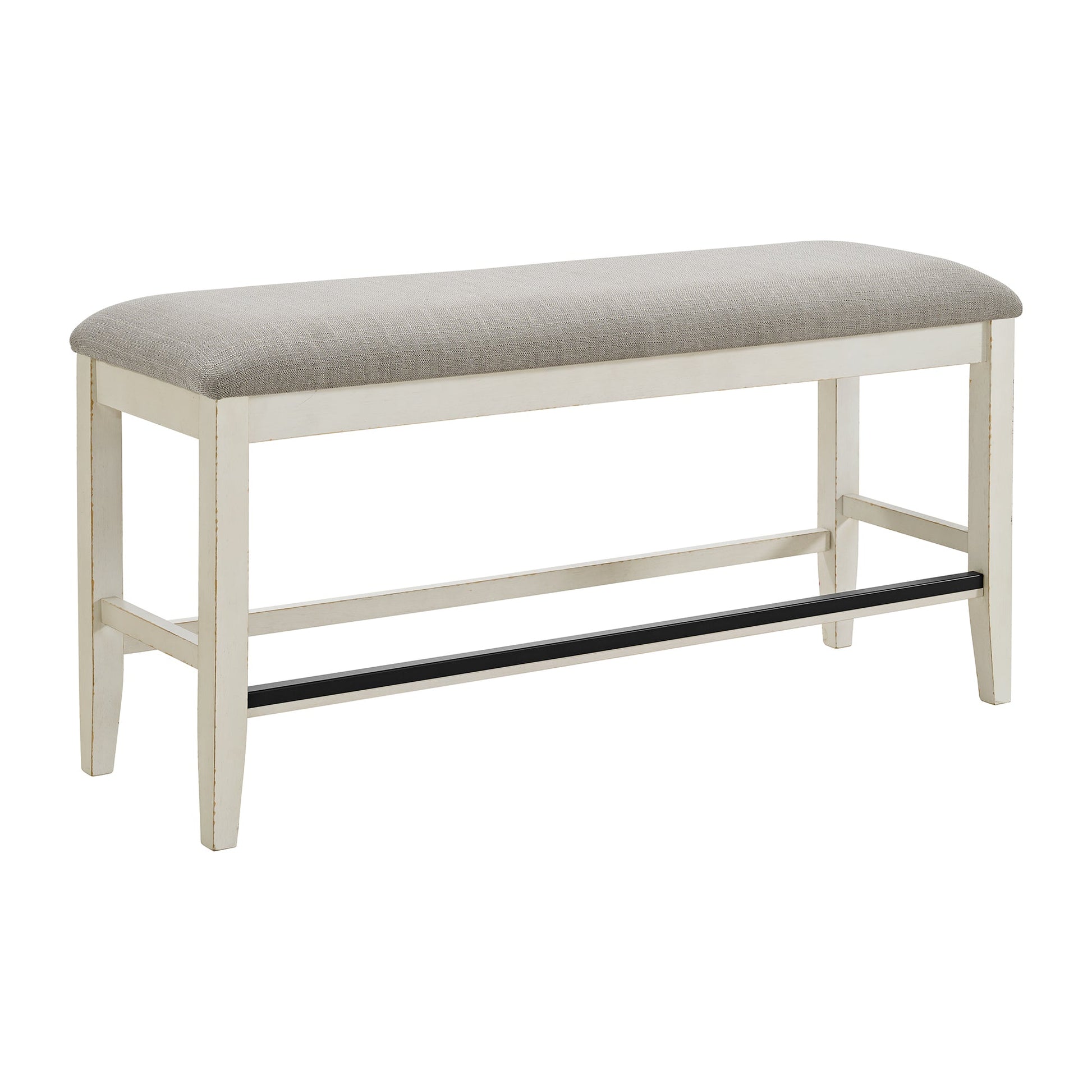 Bellevue Counter Bench with Beige Fabric in Antique White Dining Benches| Roots Furniture