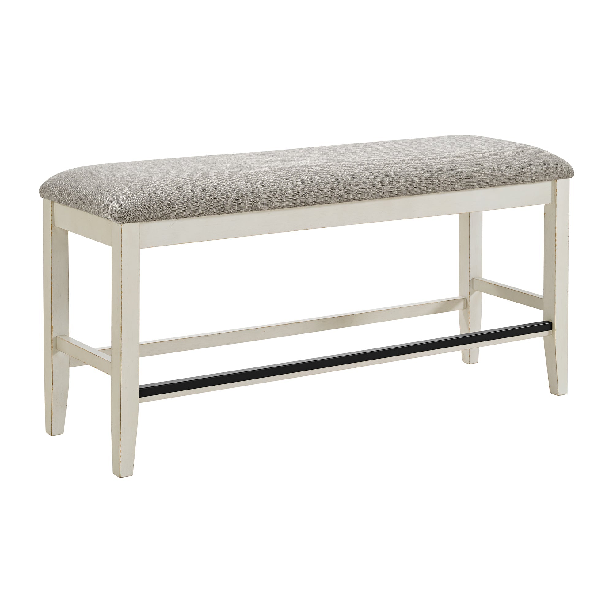 Bellevue Counter Bench with Beige Fabric in Antique White Dining Benches| Roots Furniture