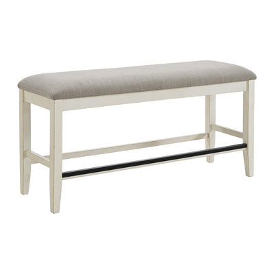 Bellevue Counter Bench with Beige Fabric in Antique White - Al Rugaib Furniture