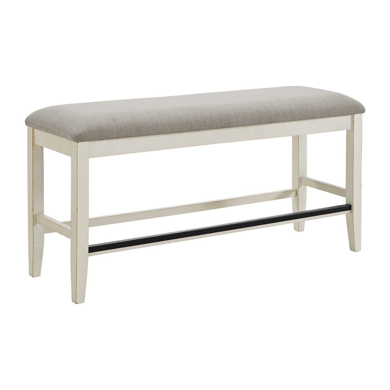 Bellevue Counter Bench with Beige Fabric in Antique White - Al Rugaib Furniture