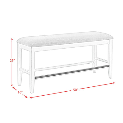 Bellevue Counter Bench with Beige Fabric in Antique White - Al Rugaib Furniture