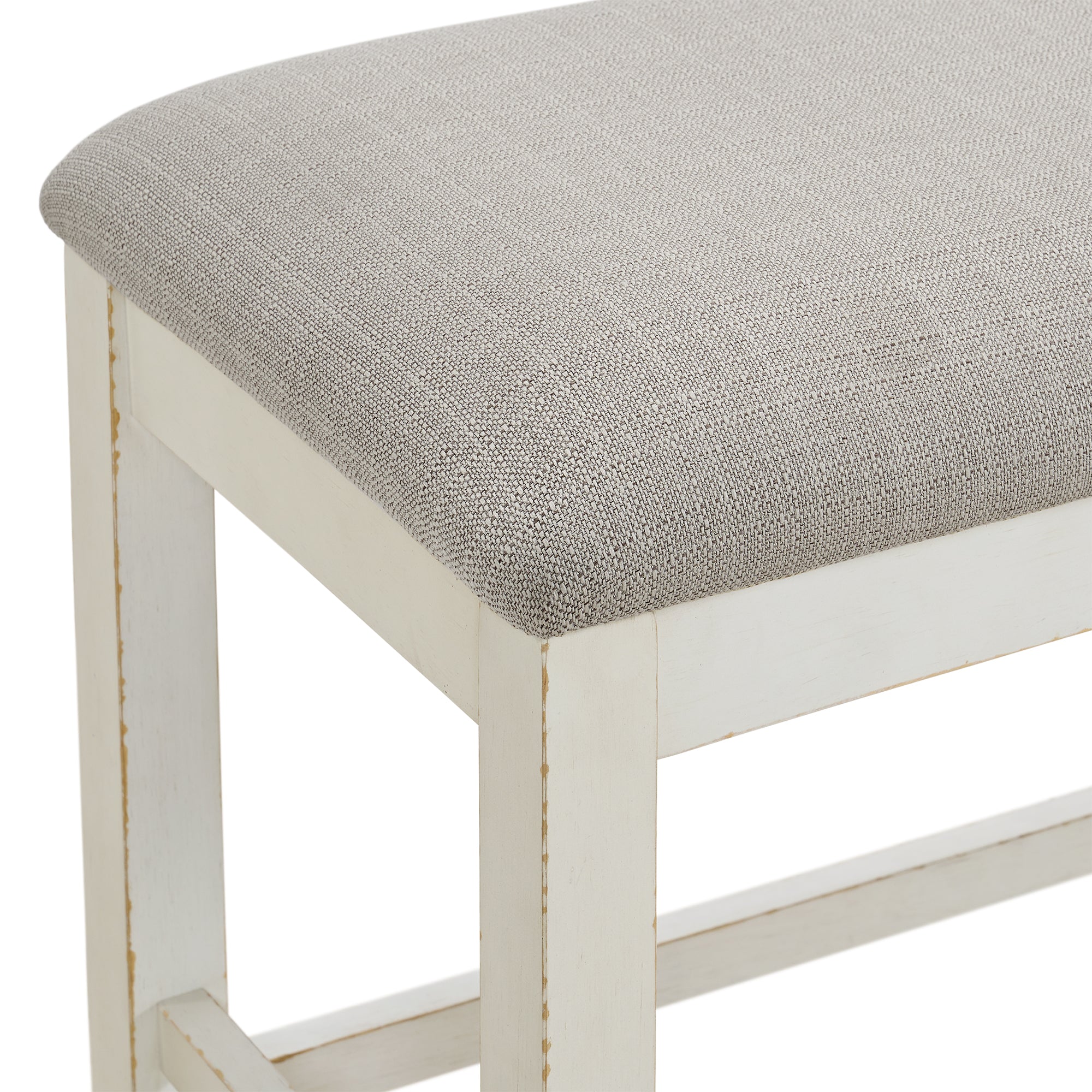 Bellevue Counter Bench with Beige Fabric in Antique White Dining Benches| Roots Furniture