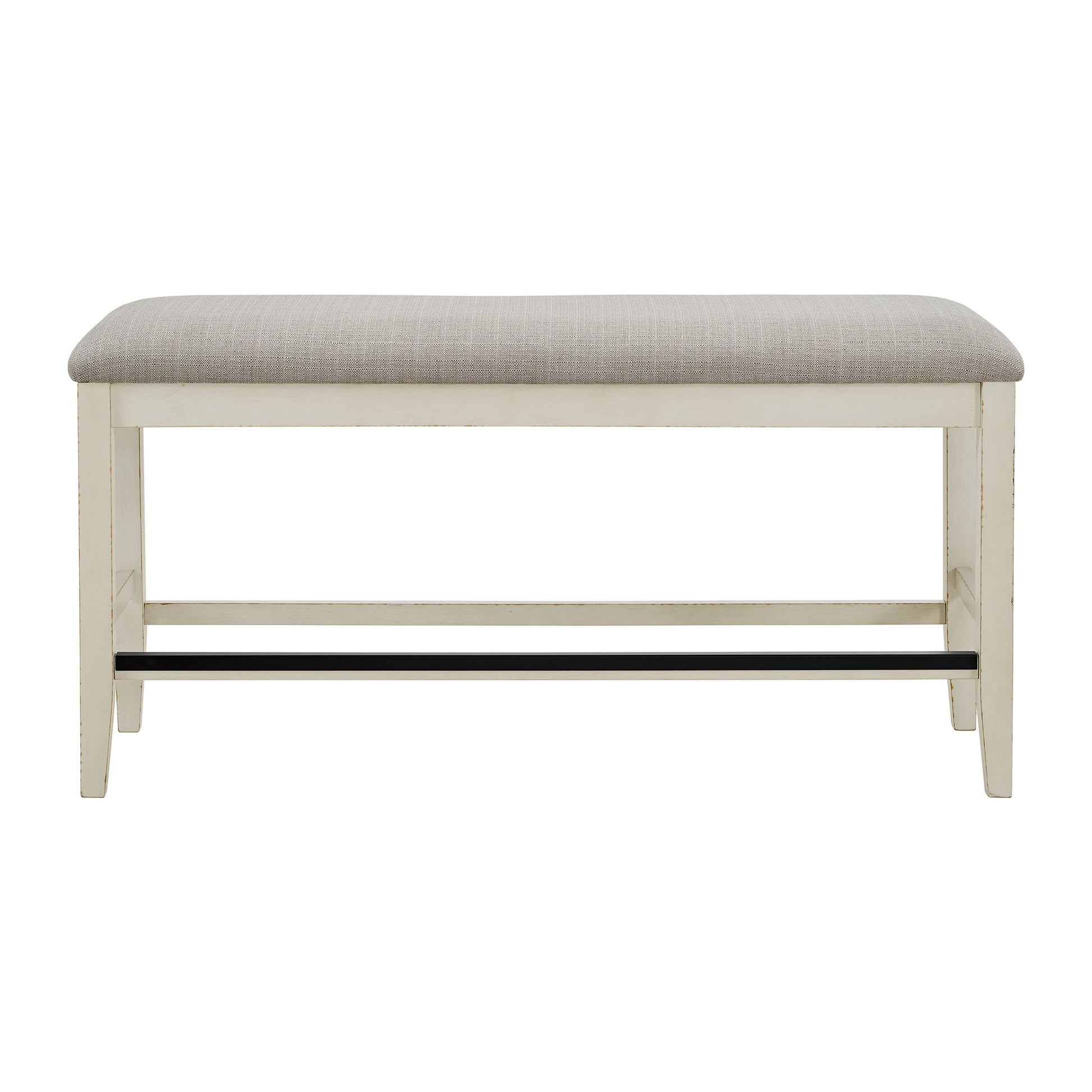 Bellevue Counter Bench with Beige Fabric in Antique White Dining Benches| Roots Furniture