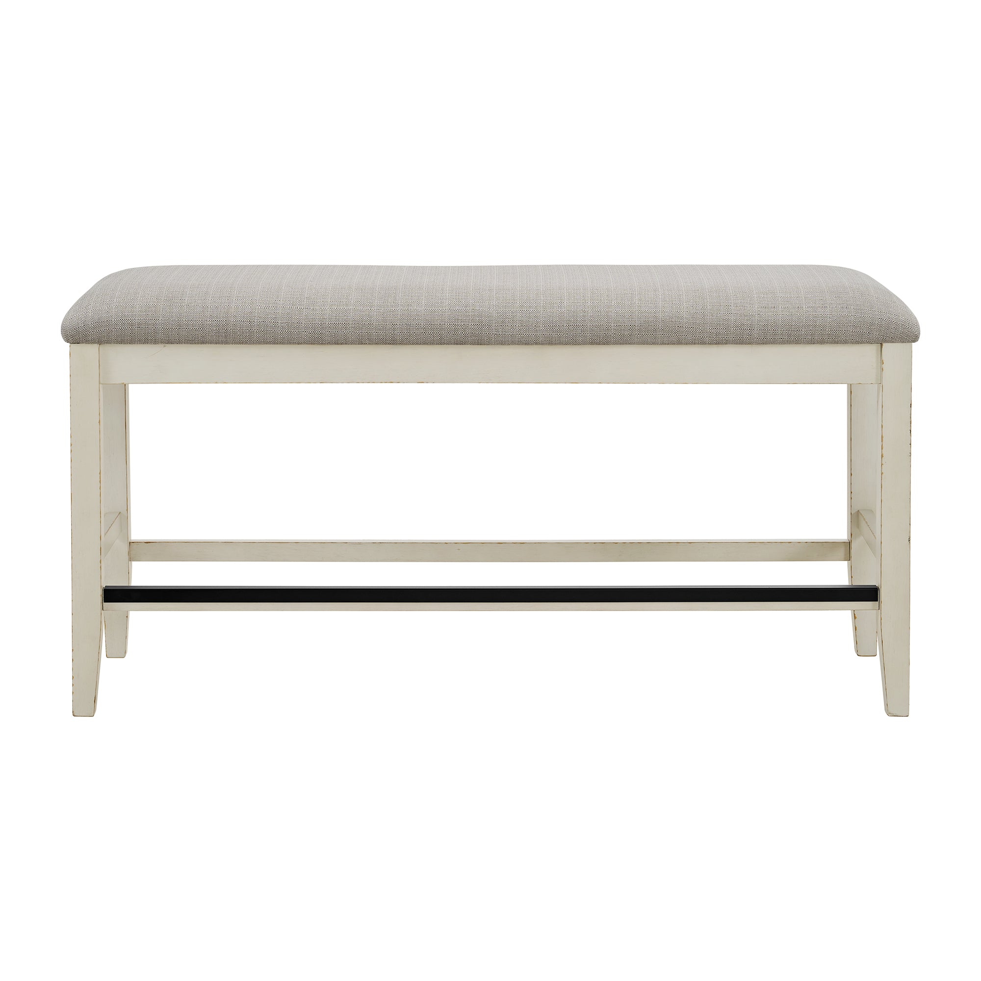 Bellevue Counter Bench with Beige Fabric in Antique White Dining Benches| Roots Furniture