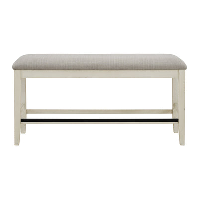 Bellevue Counter Bench with Beige Fabric in Antique White - Al Rugaib Furniture