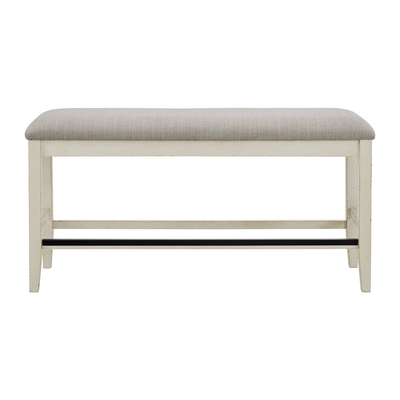 Bellevue Counter Bench with Beige Fabric in Antique White - Al Rugaib Furniture